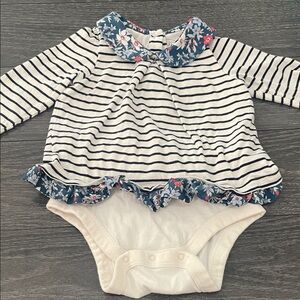 GAP Navy & White Striped Bodysuit with Floral Collar